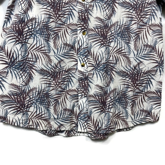 TRAVIS MATHEW White Brown Blue Tropical Print Short Sleeve Button Up Shirt Med - Picture 6 of 9
